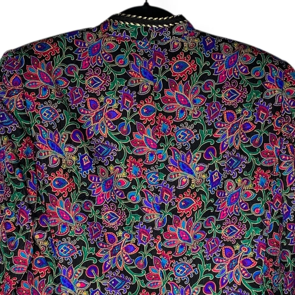 Vintage Adrianna Pappell 100% SIlk Jacket Paisley Pattern Jewel Tones Size 10 - Image 5