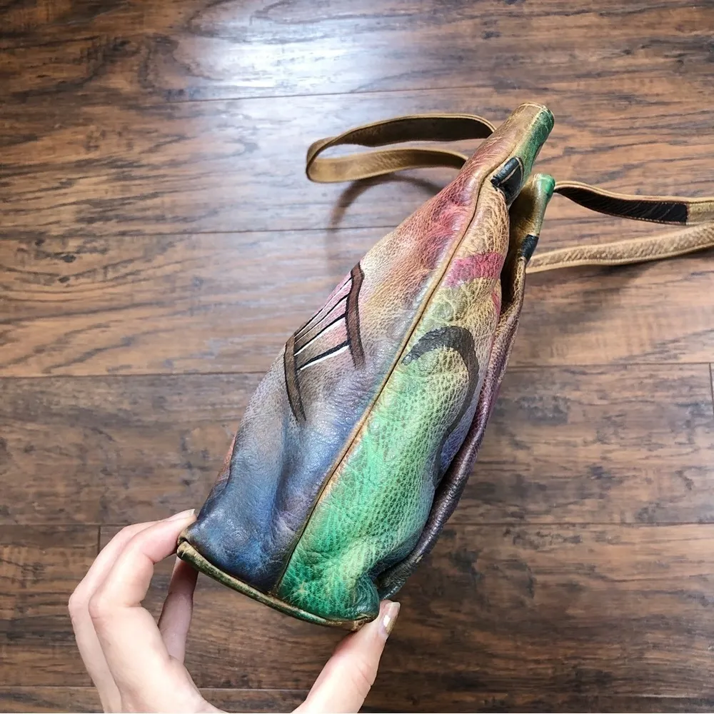 Anuschka • hand painted leather purse shoulder bag artisan art boho large - Image 7