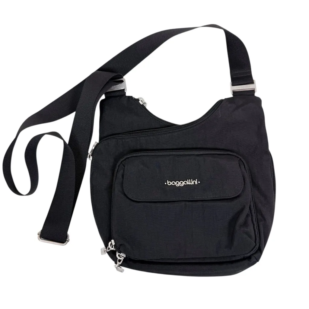 Baggallini Criss Cross Crossbody in Black with Sand Lining - Image 3