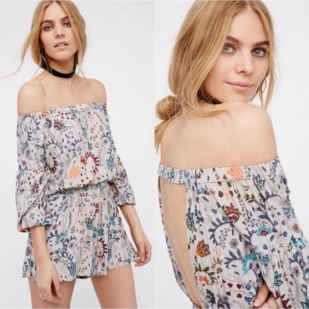 Free People Western Bohemian Pretty & Free Off the Shoulder Romper Medium Summer - Image 2