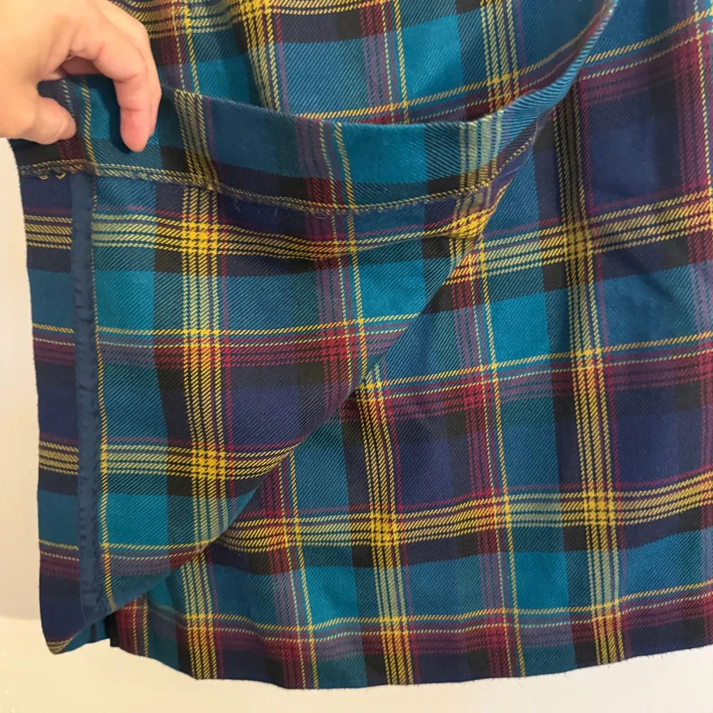 Casual Corner VTG Plaid Women's Wrap Skirt in Blue and Yellow Size 10 Preppy - Image 3