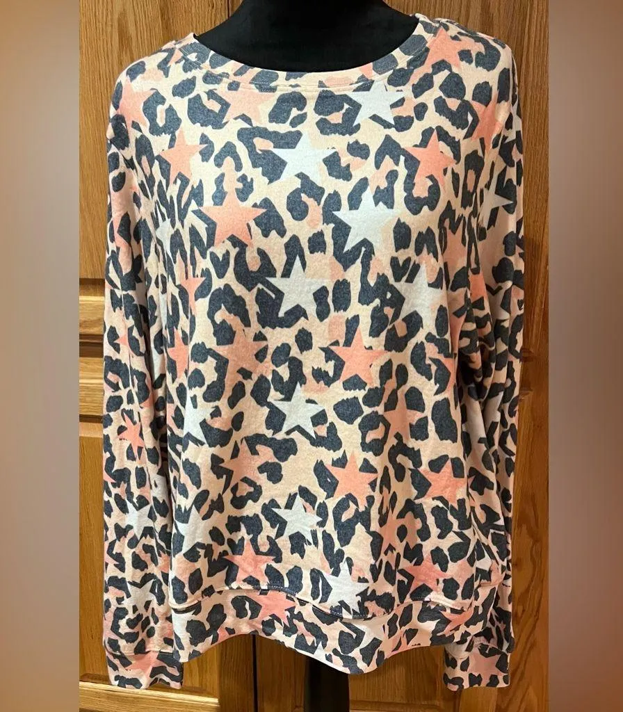 WILDFOX Stars & Spots Baggy Beach Jumper Vintage Varsity Crew Neck Sweatshirt XL - Image 4