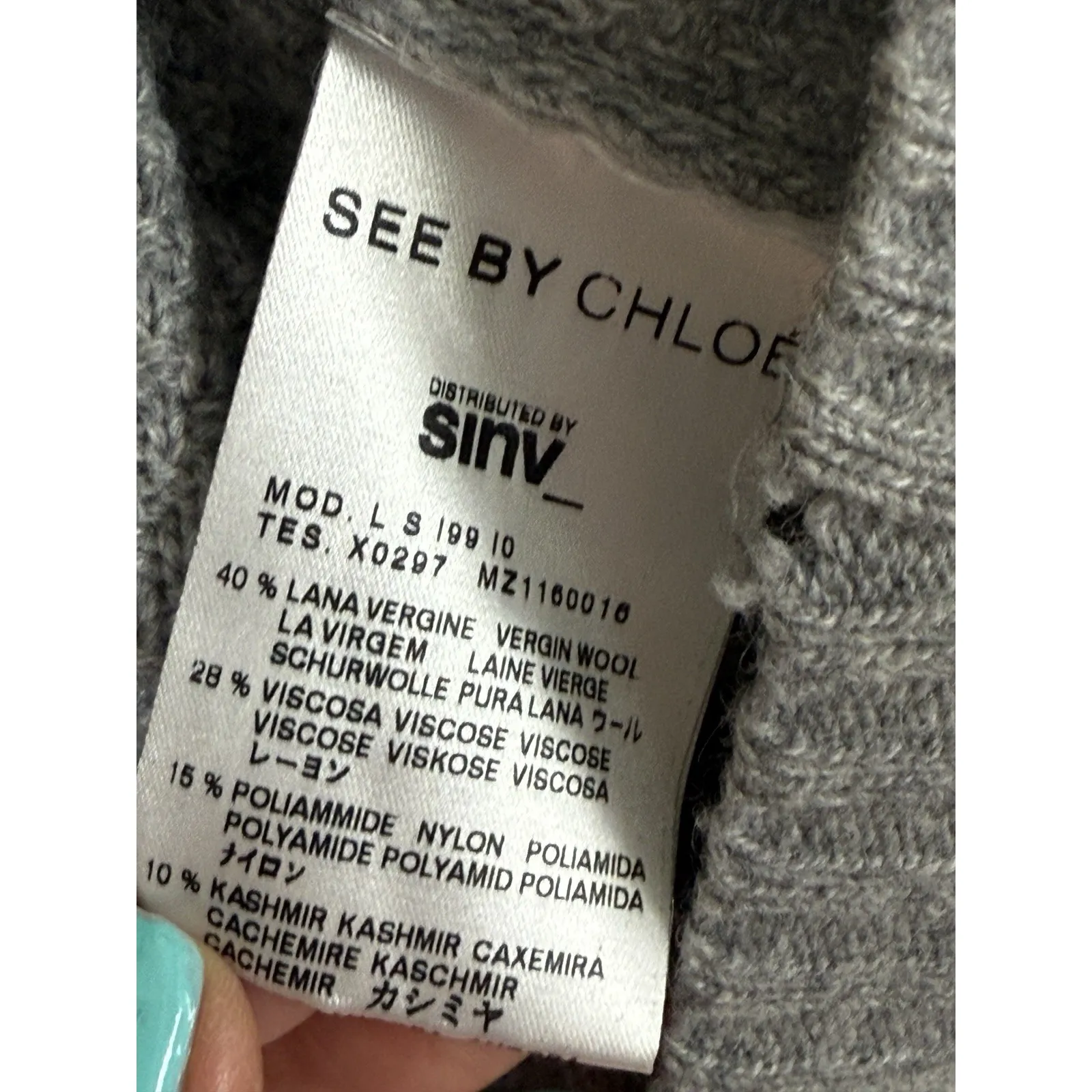 SEE BY CHLOE Gray Tightknit 1/2 Sleeve Designer Sweater Sz US 2 - Image 6