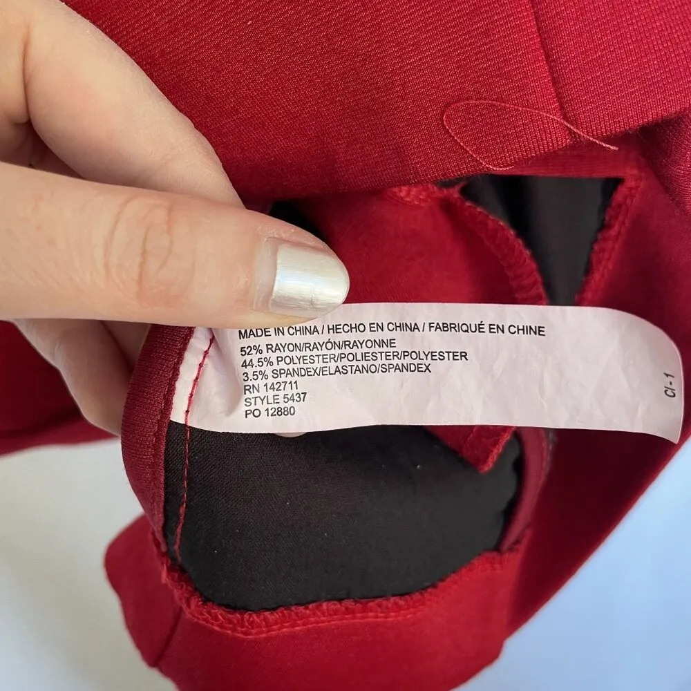 Eloquii Red Long Sleeve Ruffle Detail Knee-Length Jacket With Front Zipper Closu - Image 7