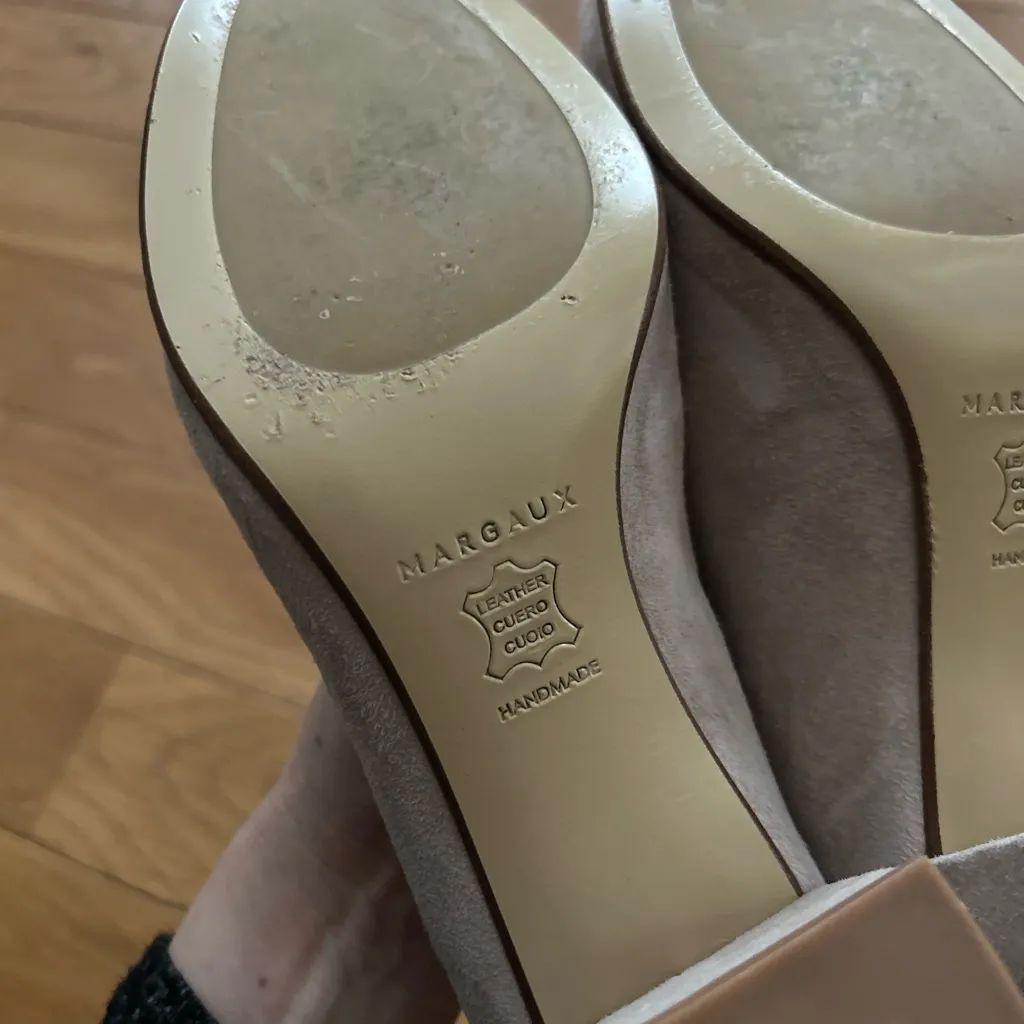 Margaux The Heel Suede Block Pumps Womens Size 36.5 EU 6.5 US Tan Beige Chunky - Image 7