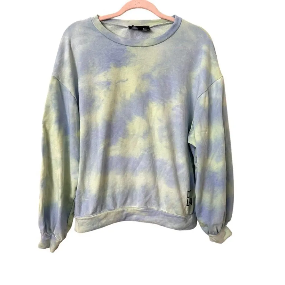 BY DYLN Xander Tie Dye Logo‎ Crewneck Sz Medium Blue - Image 2