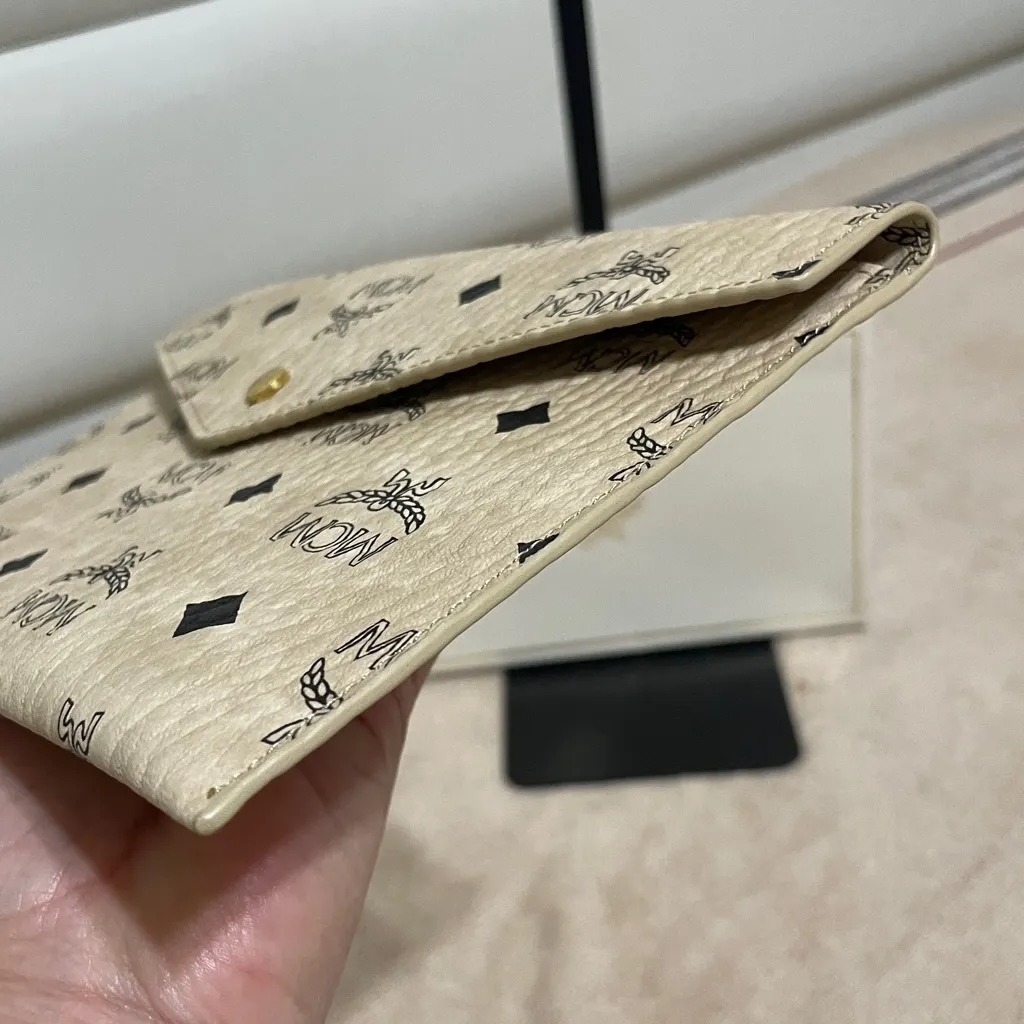 MCM Novelty Item Cream and Black Logo Clutch - Image 6