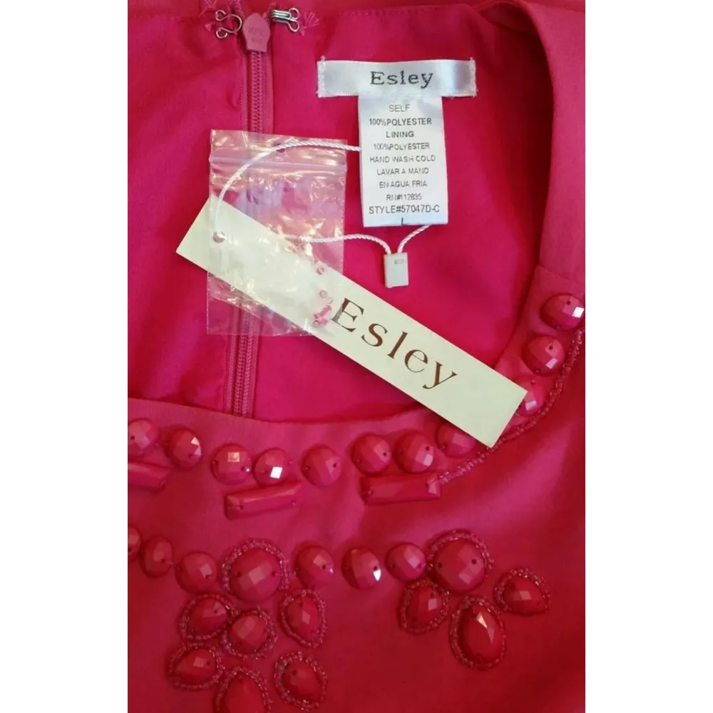 Fuchsia Pink Beaded Neckline Sleeveless Sheath ModCloth Dress by Esley Barbie - Image 6