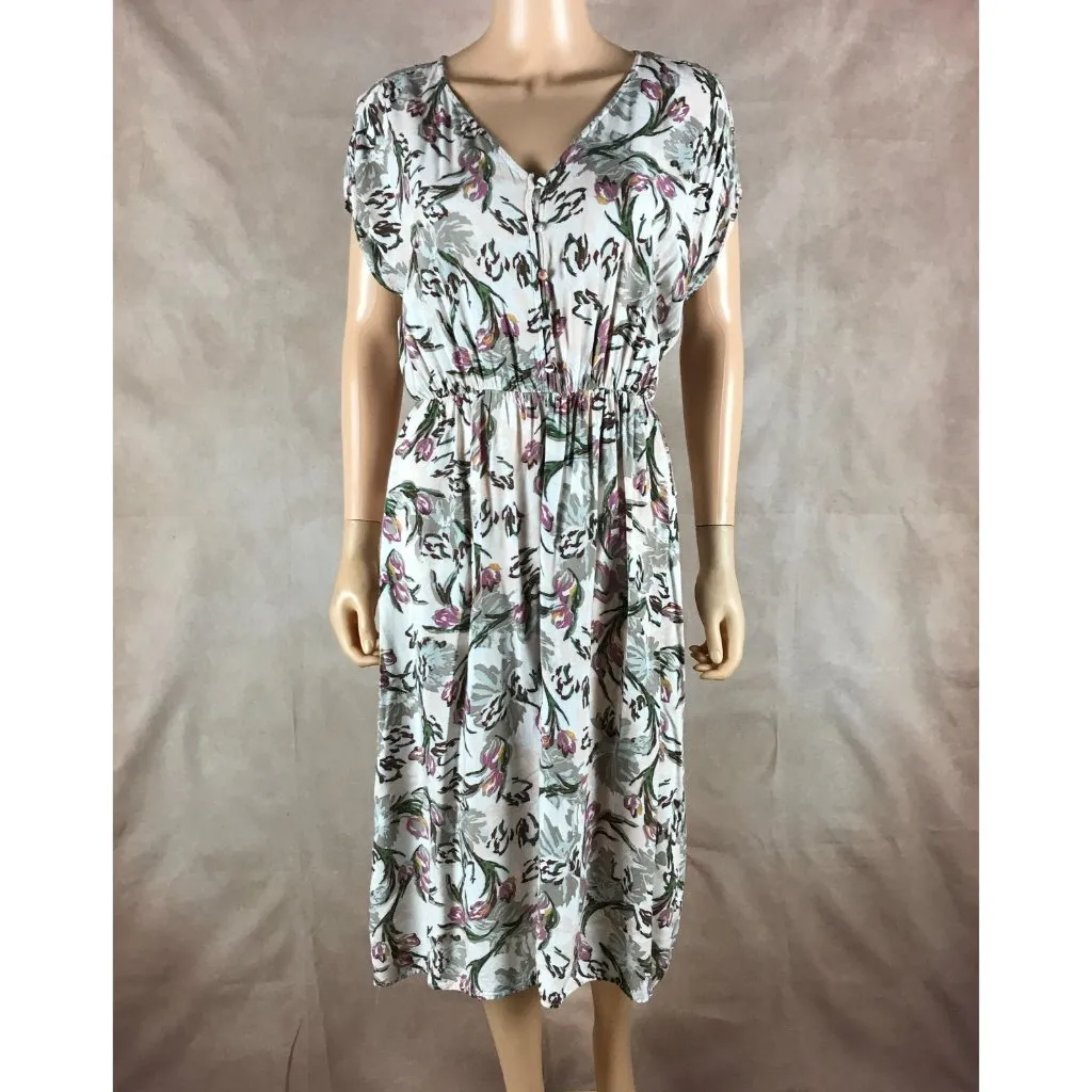 BOBEAU Vintage Inspired Cinched Waist Soft Floral Midi Dress XS - Image 4