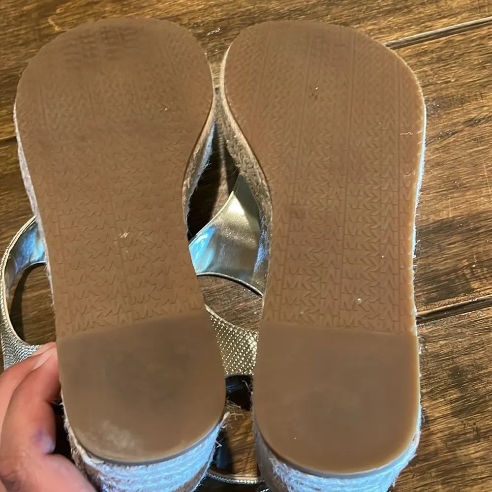 Laney MK Pale Gold Platform Wedge Sandals - Image 9