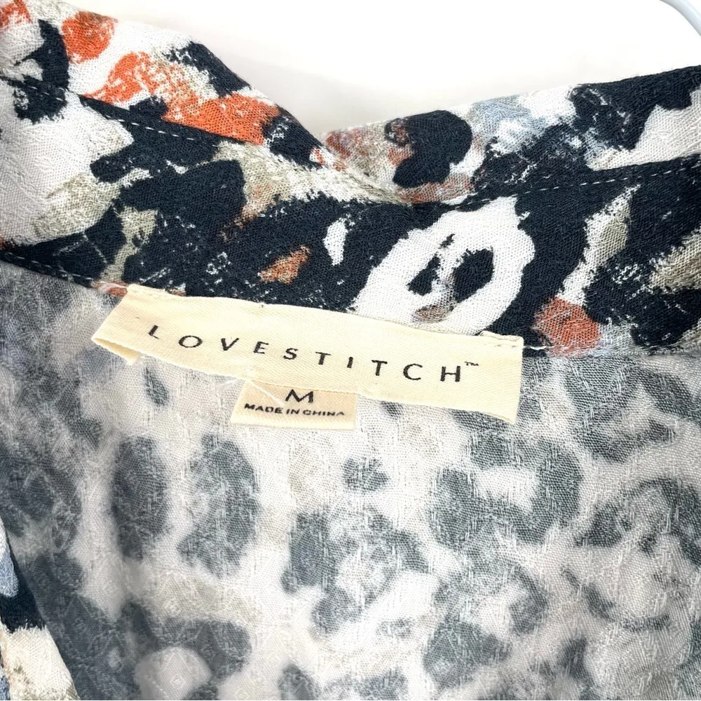Love Stitch Multicolor Animal Print Rolled Short Sleeve Button Up Shirt Top - Image 5