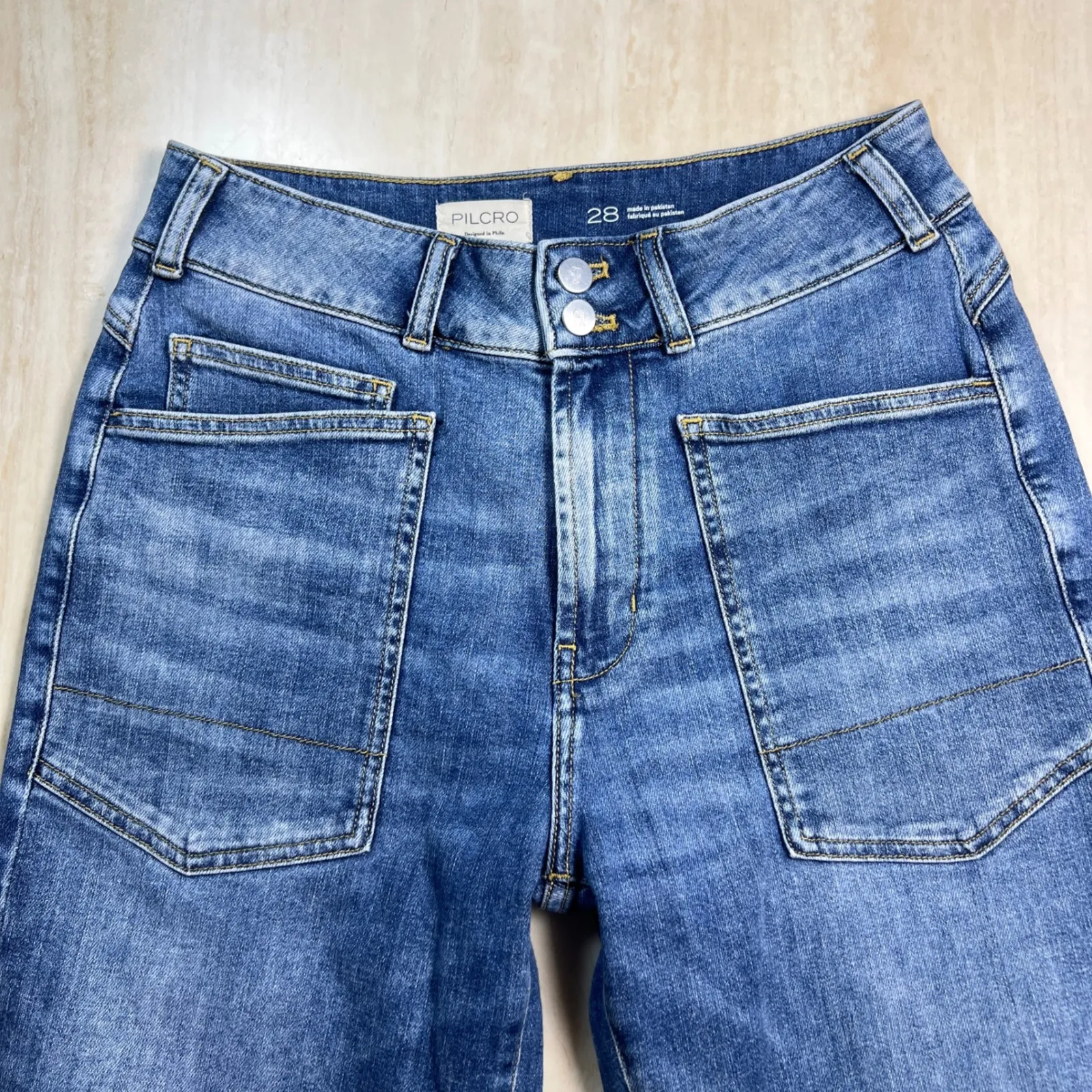 PILCRO Women's Size 28 Blue Denim Carpenter Jeans Utility Pockets Straight Leg - Image 6