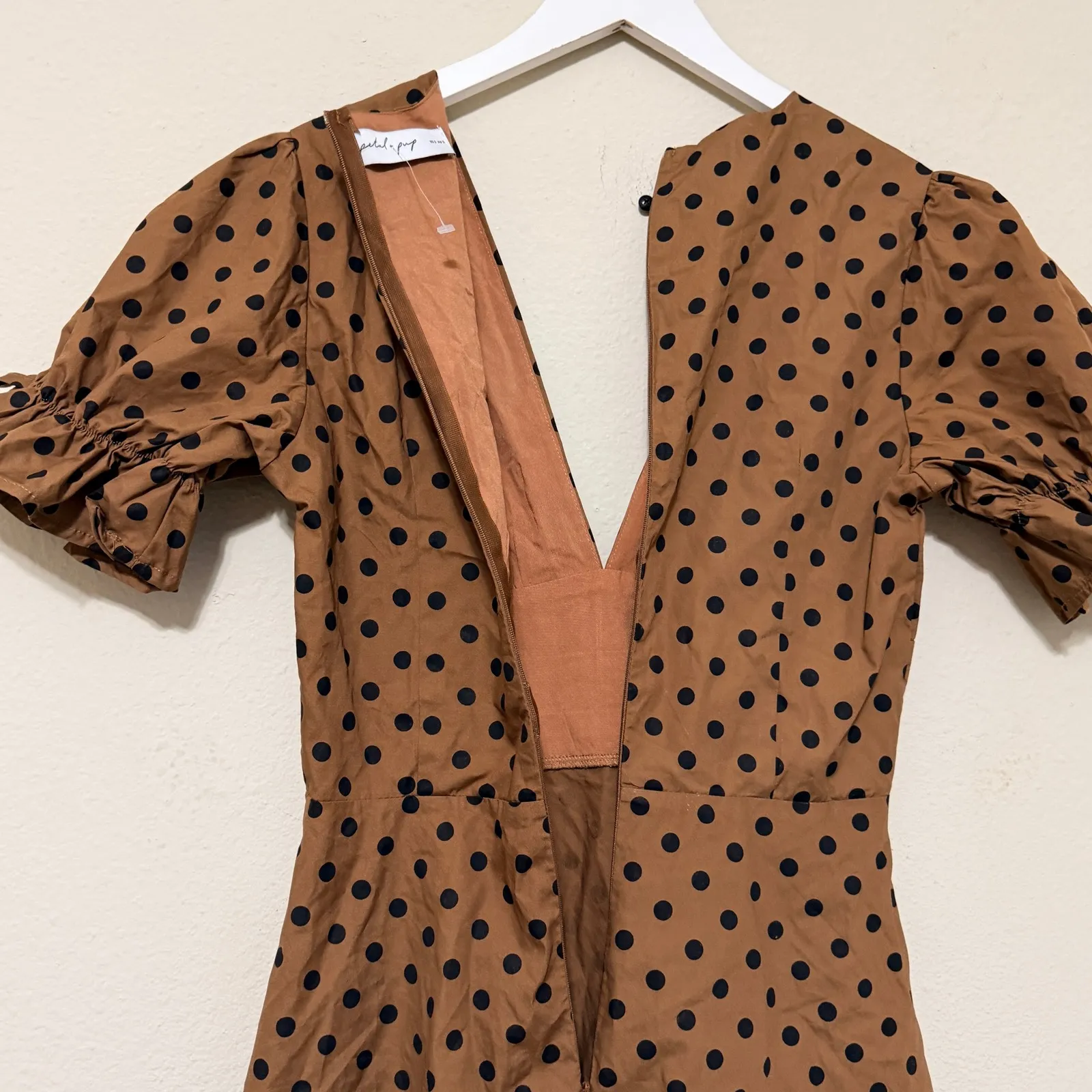 Petal & Pup Polka Dot Midi Dress Brown Pinup Retro Size Small - Image 5