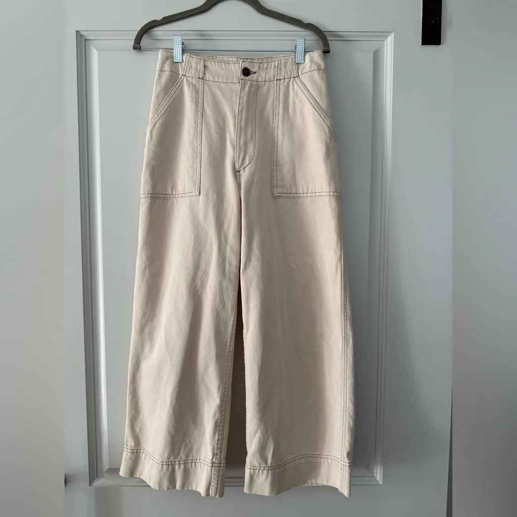 Abercrombie & Fitch Cream Cropped Wide Leg Pants Size XS - Image 2