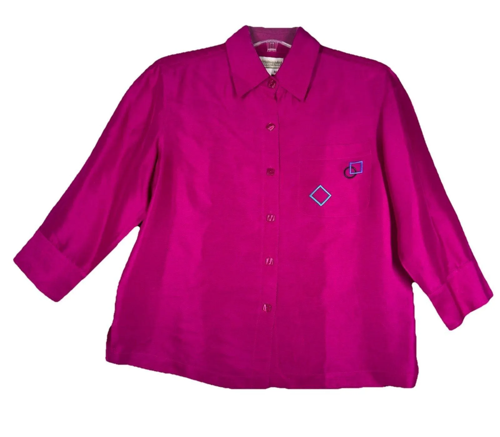 Coldwater Creek Shirt Womens Medium Fuchsia Pink Embroidered Silk Colorful Fun - Image 1