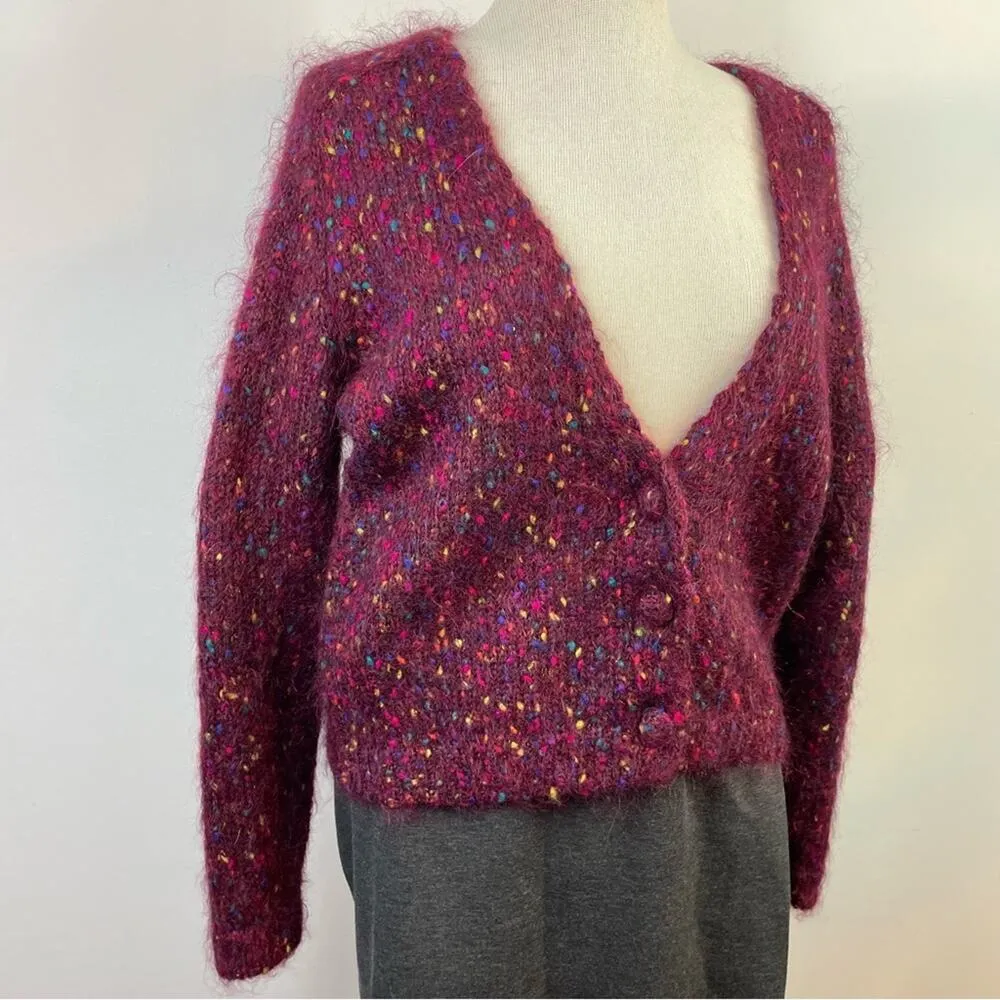 Vintage 90s Cape Isle Knitters Fuzzy Mohair Confetti Cardigan Sweater slouchy S - Image 2