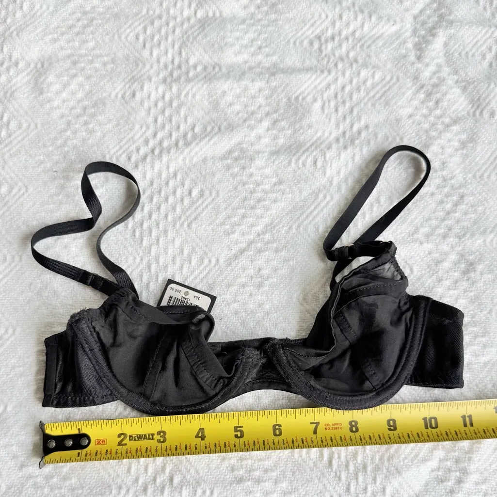 NWT Kiki de Montparnasse Sheer Taped Demi Bra, Black Silk Chiffon, Sz 32A - Image 10