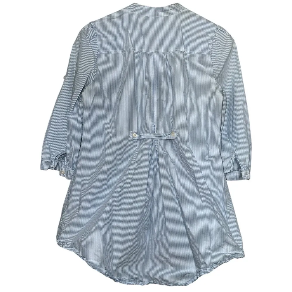 Odille Anthropologie Sz 2 Blue White Pinstripe Gathered Waist Button Down Shirt - Image 2