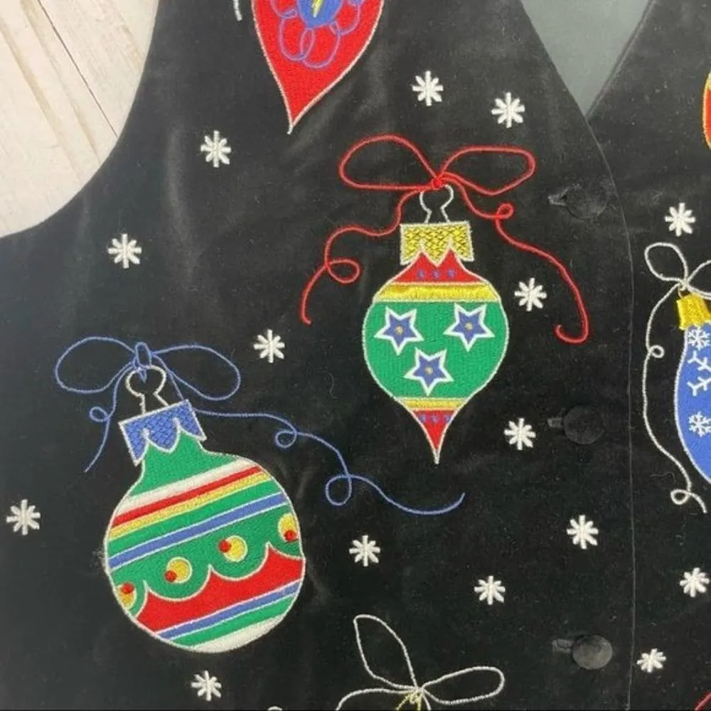 Vintage westbound beaded embroidered ugly Christmas sweater vest ornaments m - Image 4