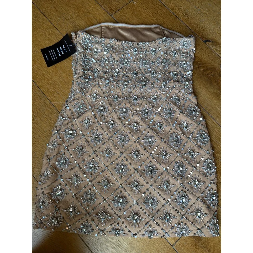 retrofete Chicca Strapless Embellished Mini Dress Nude/Silver Womens Size Small Silver - Image 9