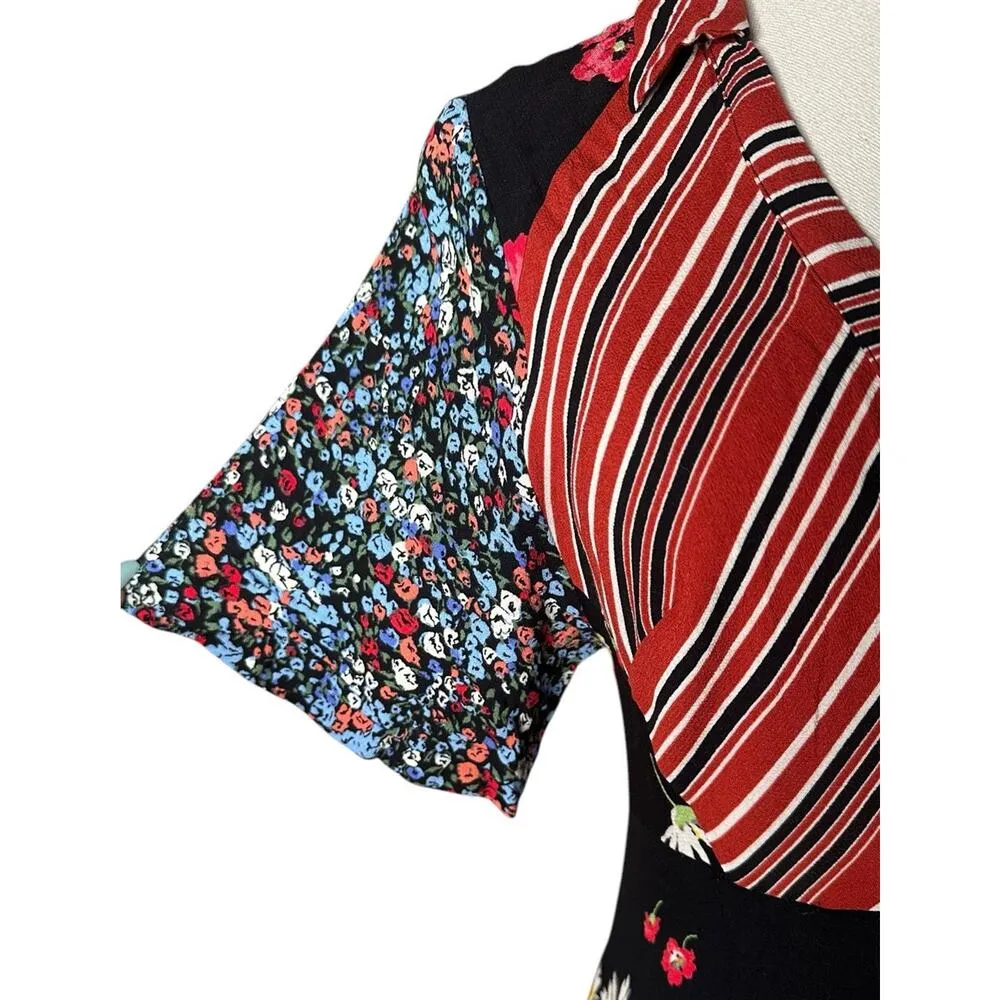 Free People Mix It Up Printed Patchwork Stripe Floral Mini Dress Hippie Boho 8 - Image 5
