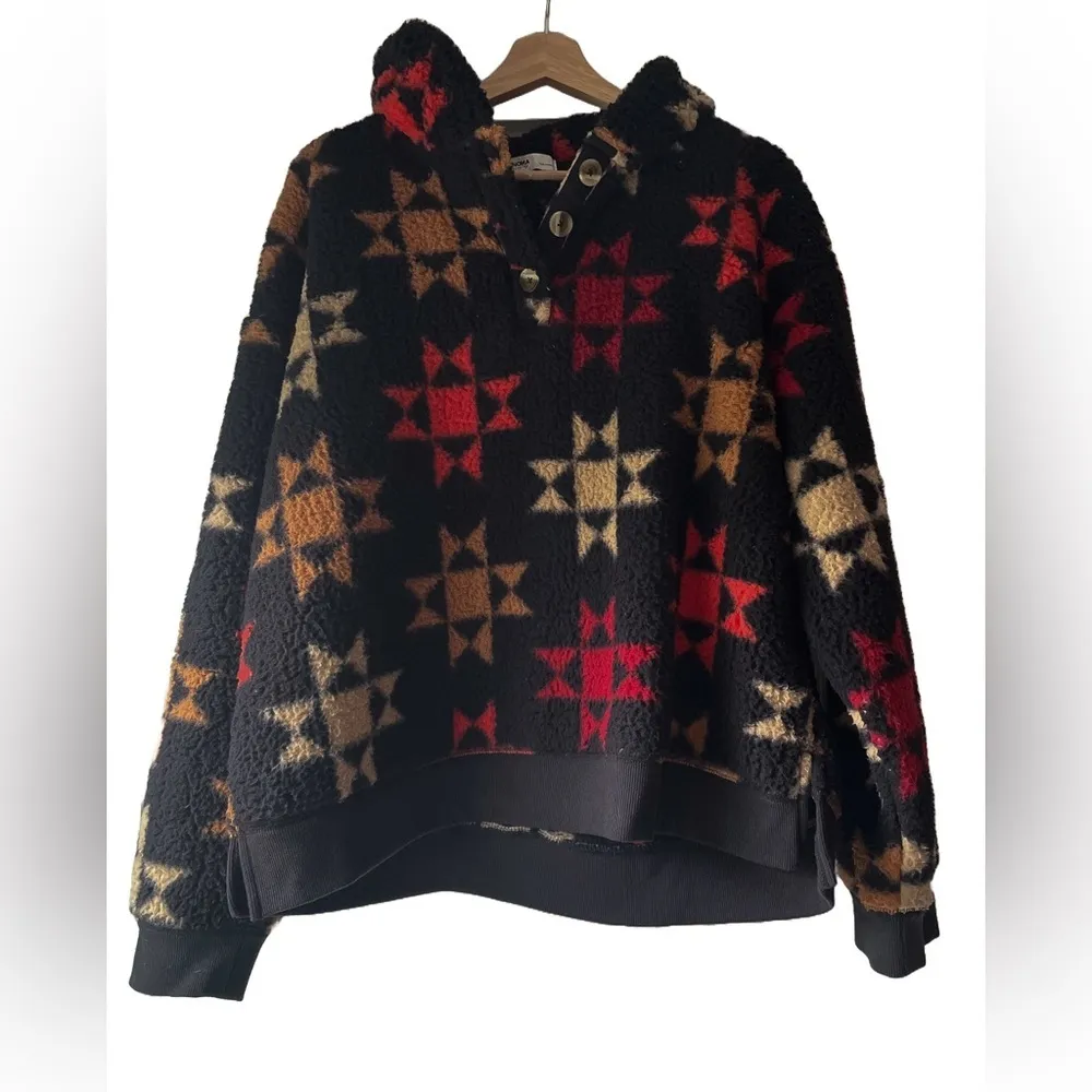 Sonoma Black Star Pattern Fleece‎ Hoodie Size Large NWOT - Image 3