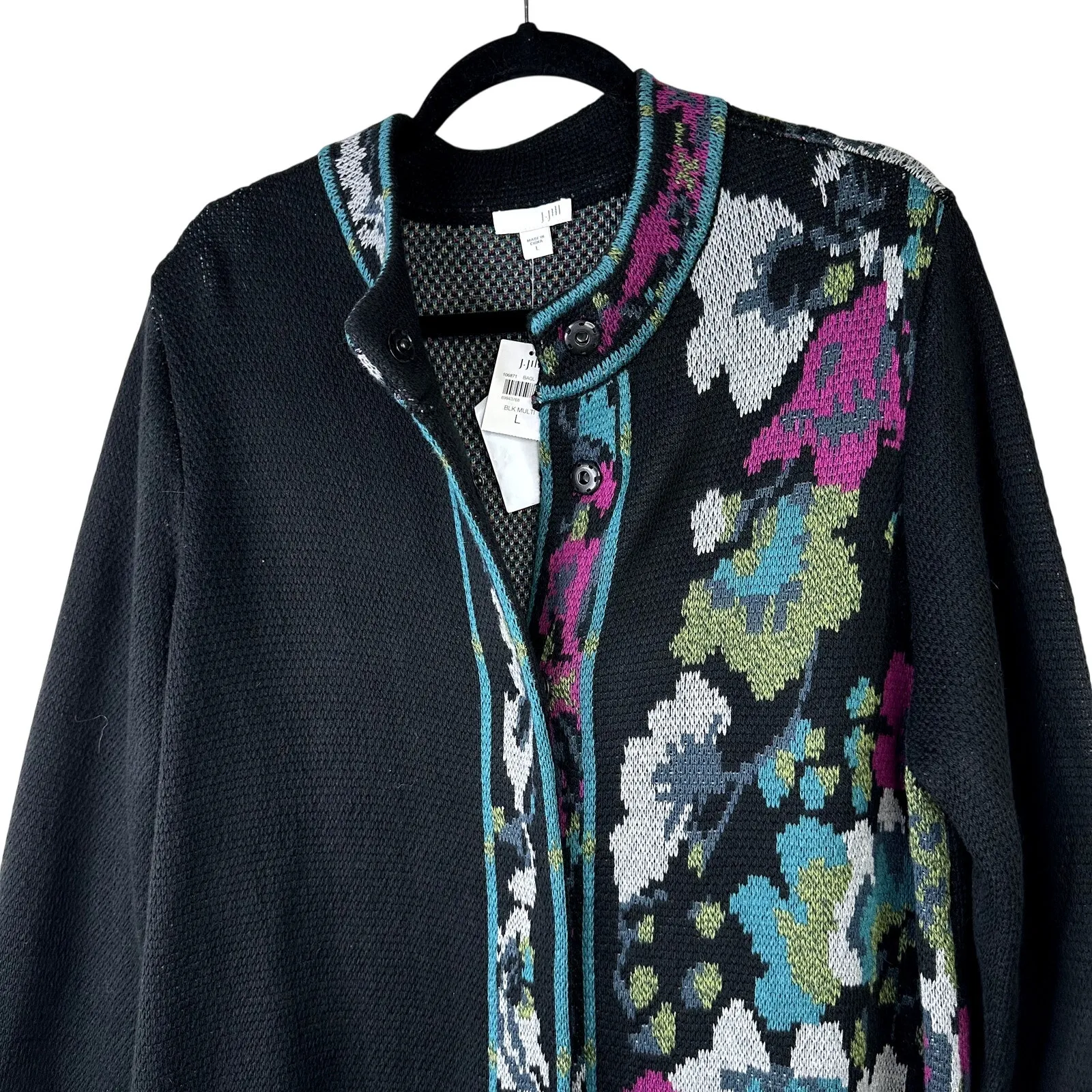 J.Jill NWT Trailing Flowers Jacquard Topper Floral Duster Sweater Coat Cardigan Black Size L - Image 8
