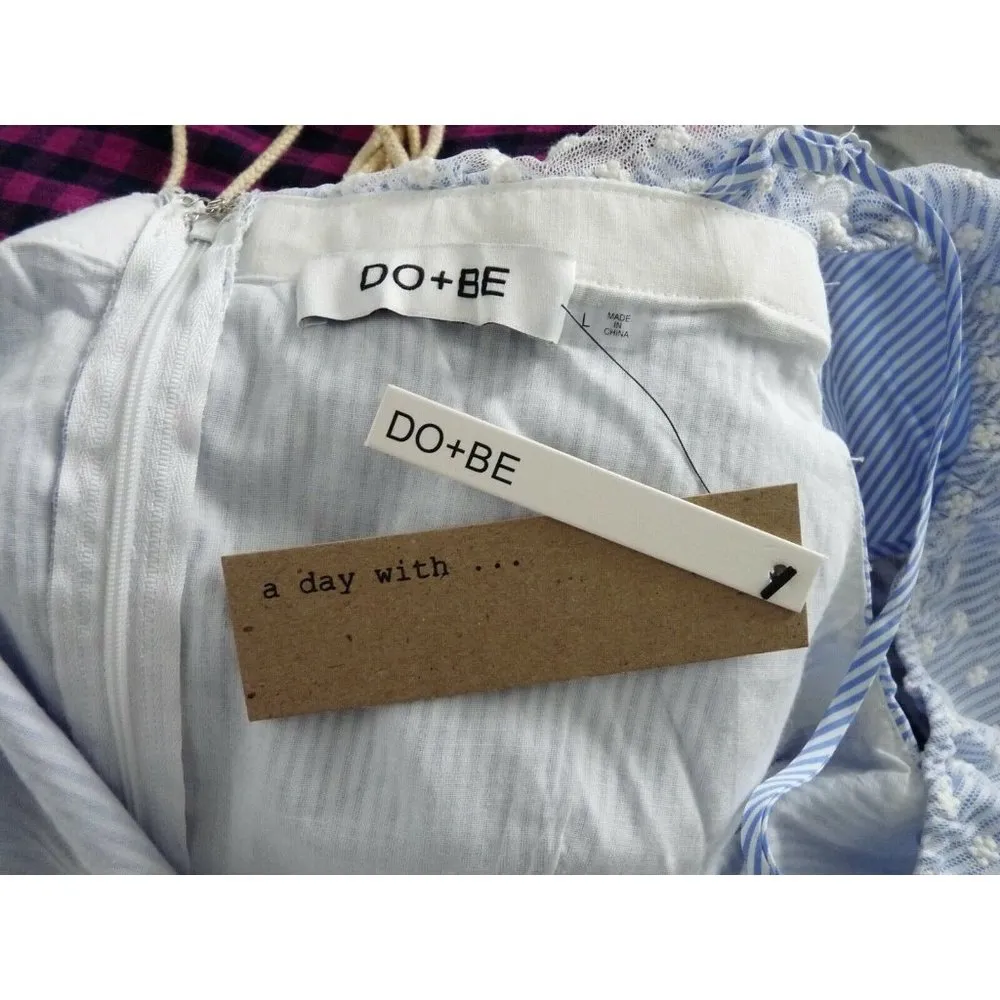 Do & Be Blue & White Stripe Off The Shoulder Crop Top W/Cap Lace Sleeve Size L - Image 6