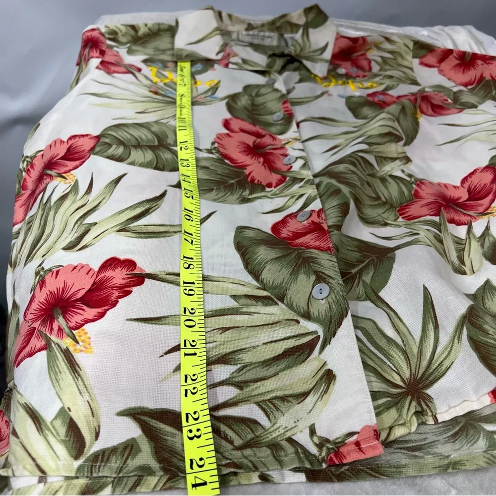 Lemon Grass PL Dope embroidery unisex Tropical Floral button up top linen blend Red Size undefined - Image 11