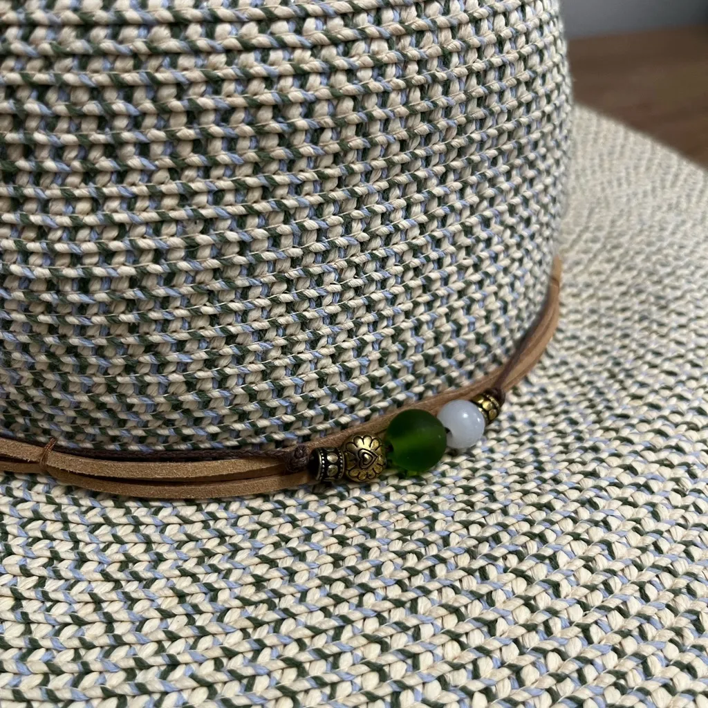 Sunday Afternoons Woven Sun Hat Beaded Band Neutral Straw Style Size M Green - Image 3