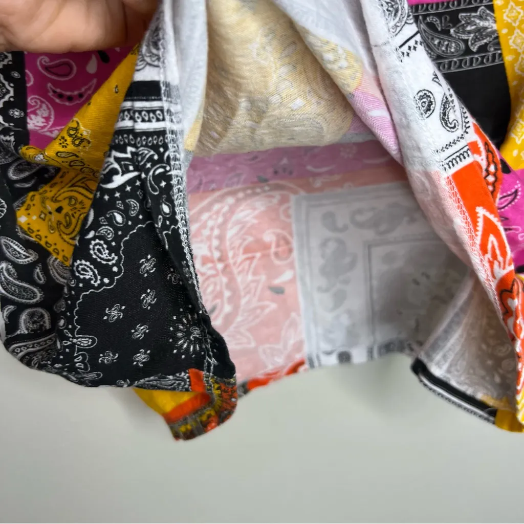 Zara Multicolor Patchwork Paisley Color Block Short Sleeve Boxy Cropped Tee S - Image 7