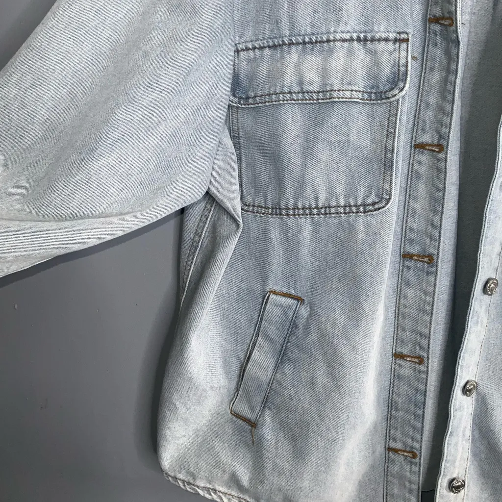 Stoosh  Vintage Light Blue Jean Cotton Jacket Shacket Button Front Pockets XL - Image 4