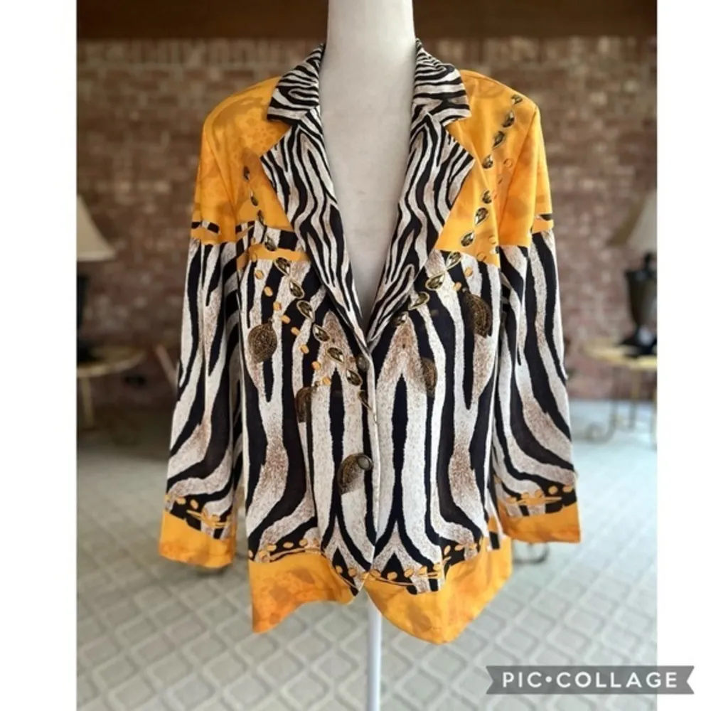 Missy Jacket Yellow Animal Print Ponte Knit Blazer XL Party Festival Chic Glam - Image 2
