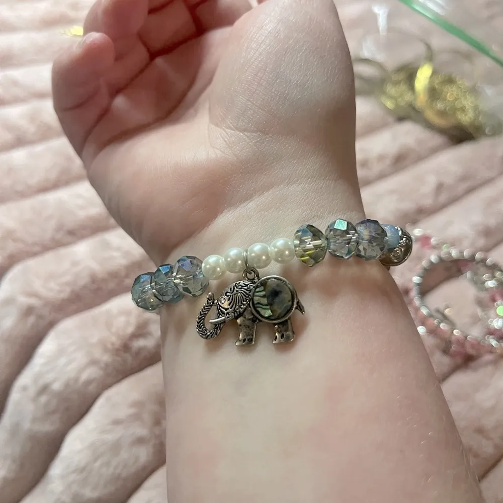 Elephant mixed media stretch bracelet Blue - Image 2