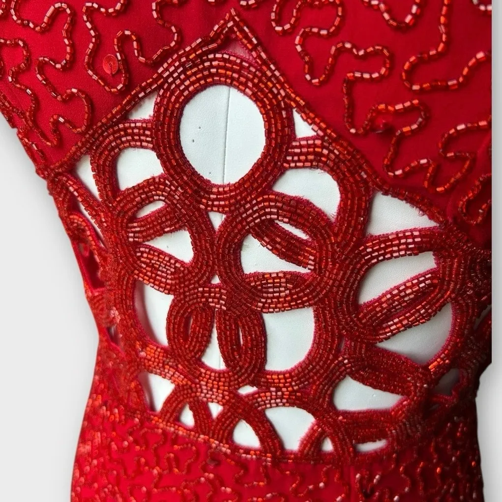 Vintage Sean Collection Beaded Silk Formal Dress Women's XS Glam Prom Coquette - Image 7