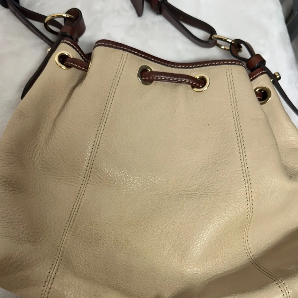 Dooney & Bourke Tan and Brown Leather Hobo Drawstring Bag - Image 16