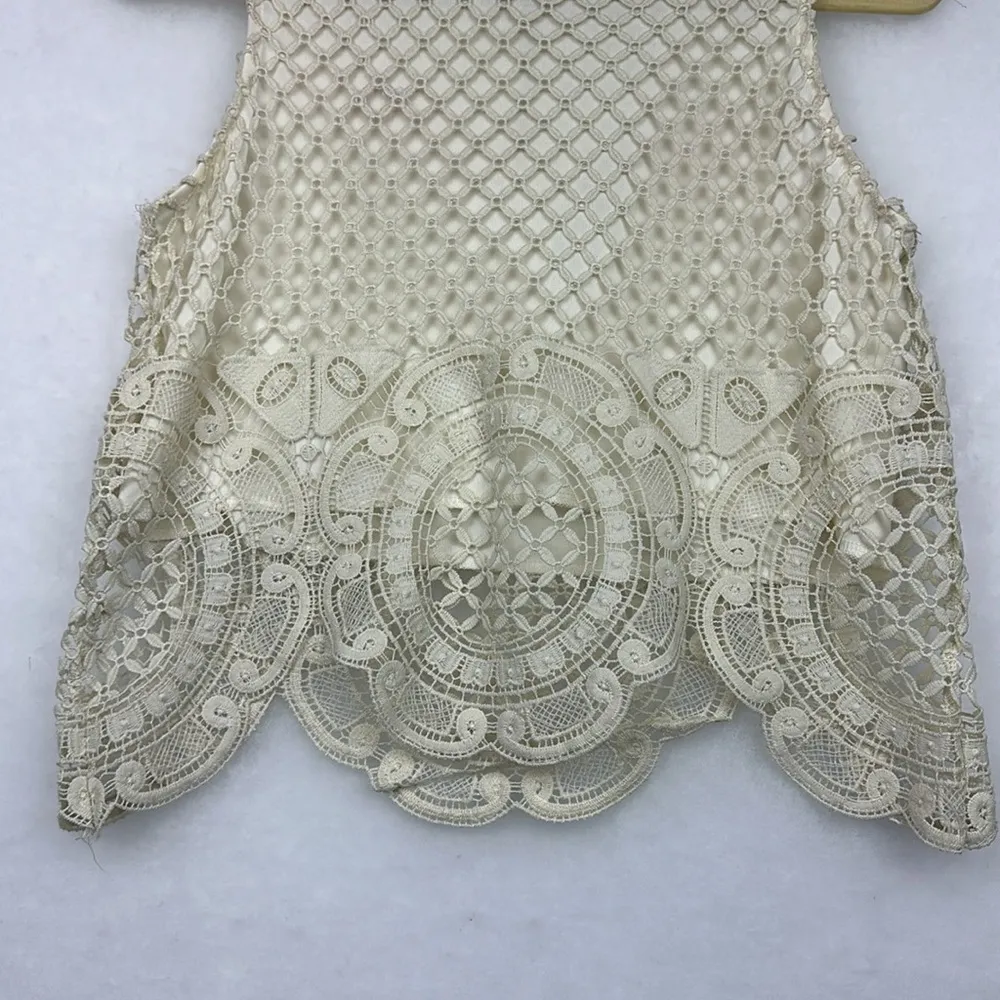 Crochet/Lace Tank Sz M Sleeves Tam/Cream - Image 2
