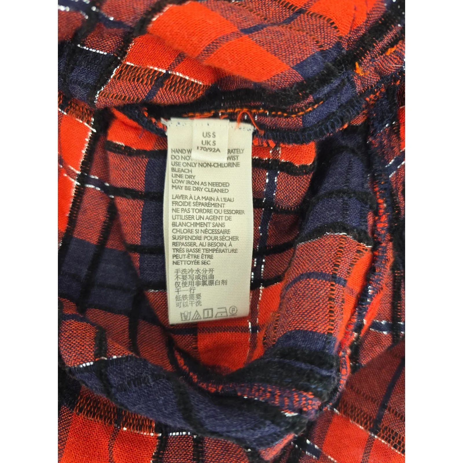 We The Free People Plaid Button Down Red Black Metallic Thread Distressed Small - Image 6