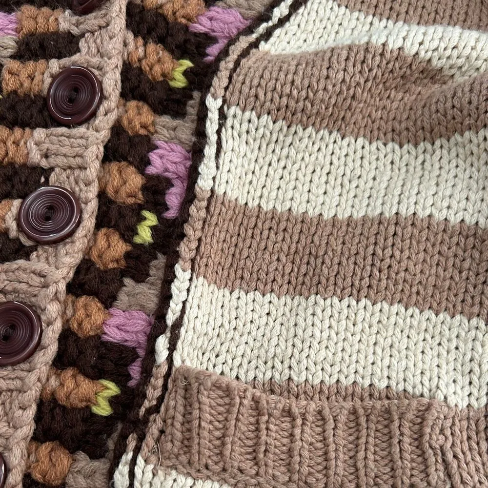 ANTHROPOLOGIE SPARROW Hopi Basket Cardigan Sweater Striped Cream Tan Size Medium - Image 5