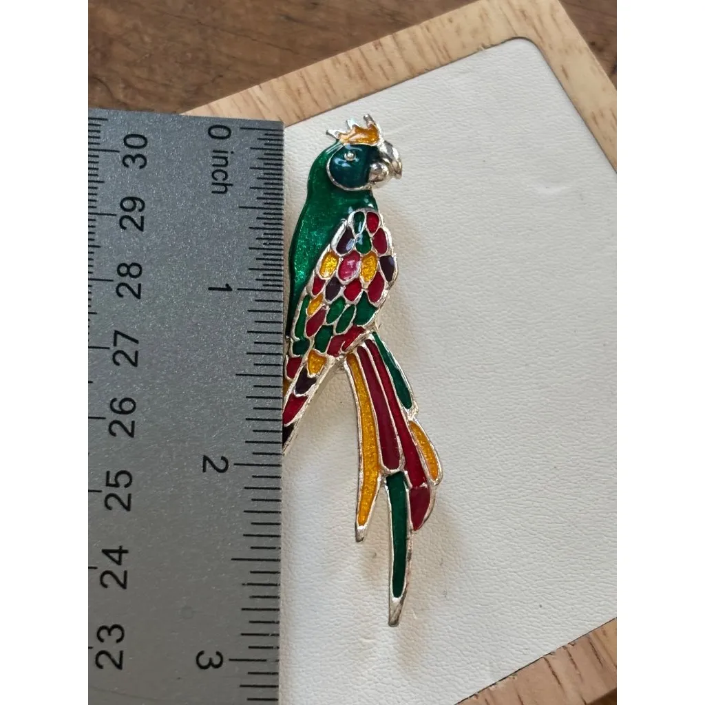 Vintage Parrot Brooch Multicolor Enamel Silver Tone Bird Pin Jewelry Red - Image 4