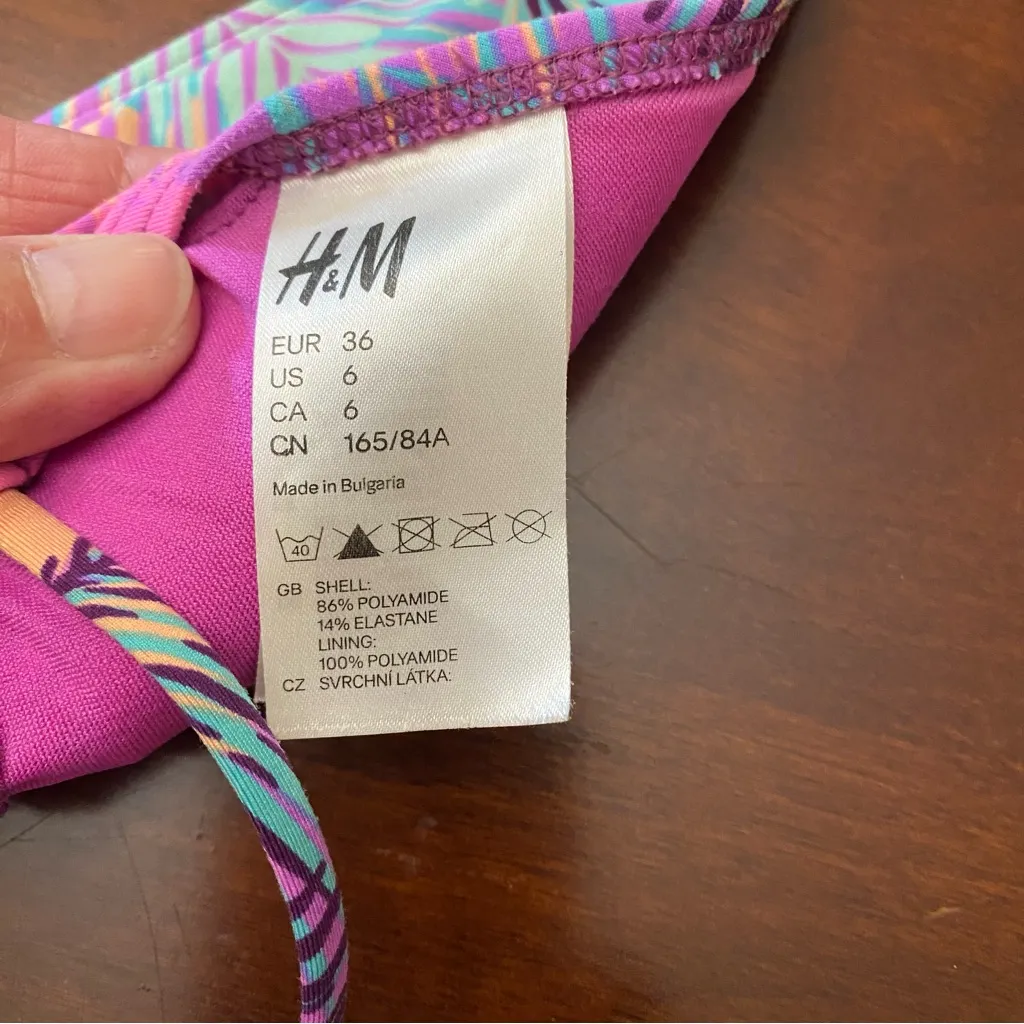 H&M Womens 2 Pc Bikini Swim Suit Top Size 6 Bottoms XS Size 4 Waist 28” Palm - Image 6