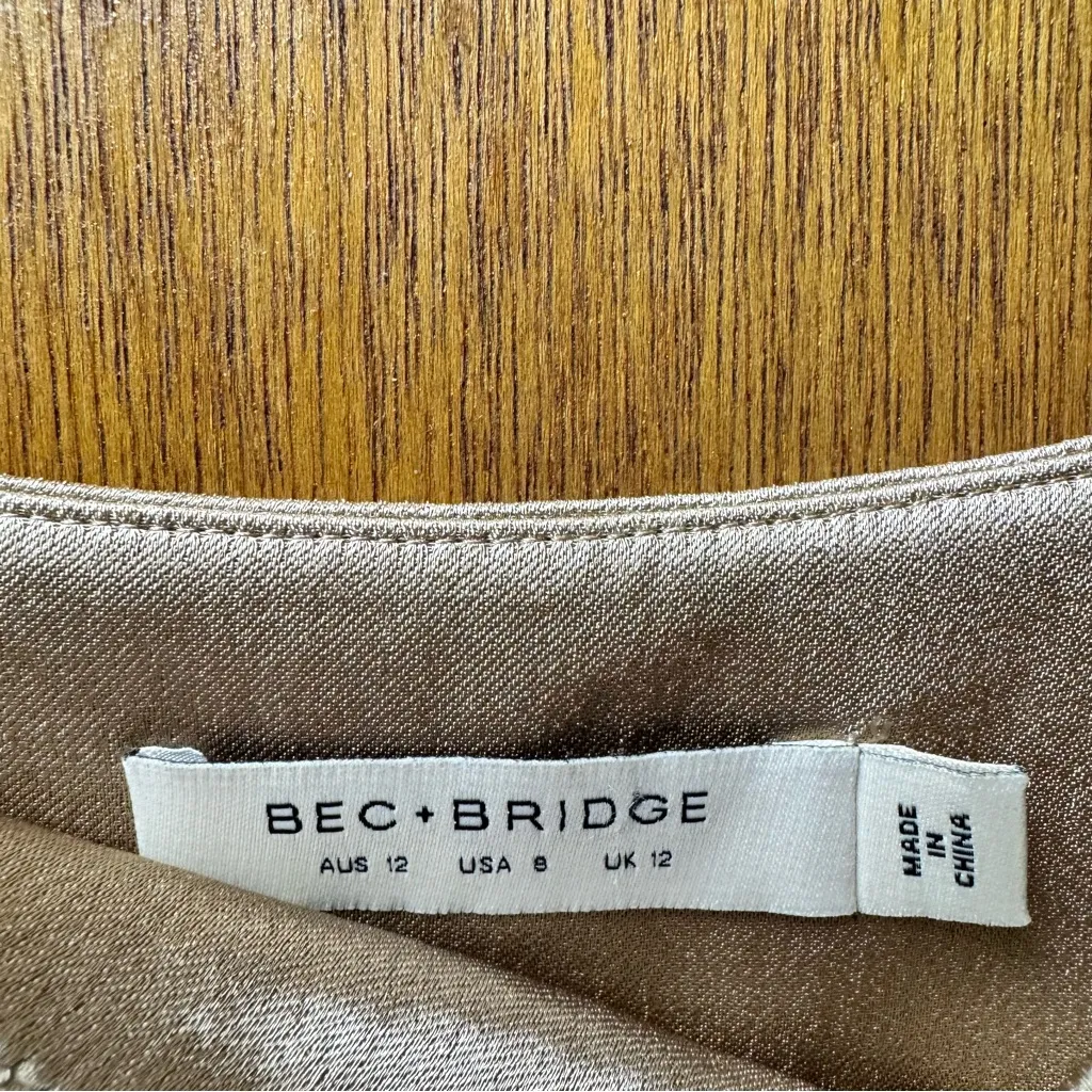 Bec & Bridge Dreamer Square Neck Sleeveless Satin Maxi Gold Champagne Dress US 8 - Image 15