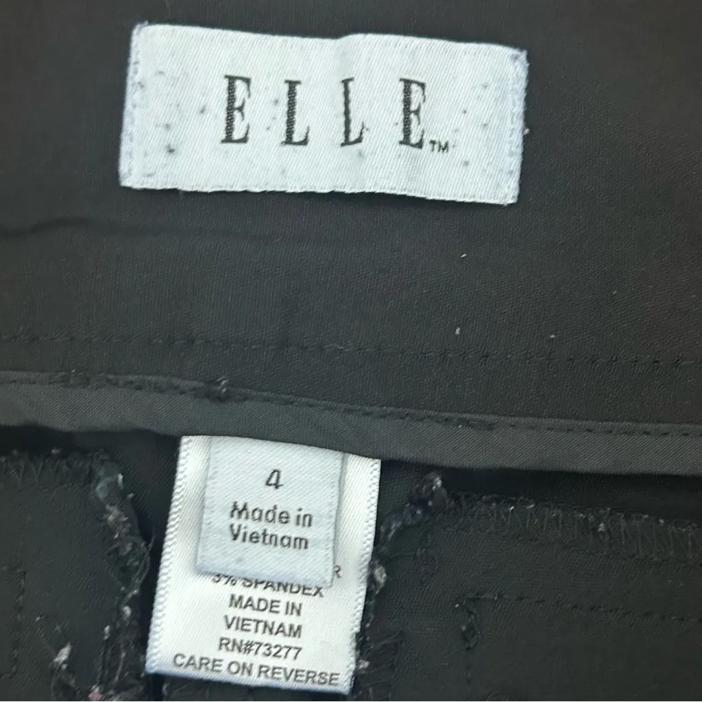 ELLE Black Dress Pants Casual Work Easy Care Fit And Flare Size 4 - Image 3