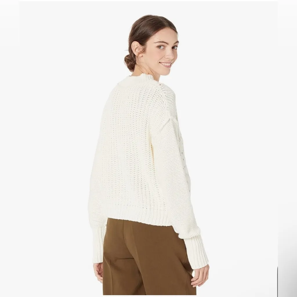Free People Sweater Women Sz L Ivory Knit Open Weave Pullover Boho Cottagecore - Image 2