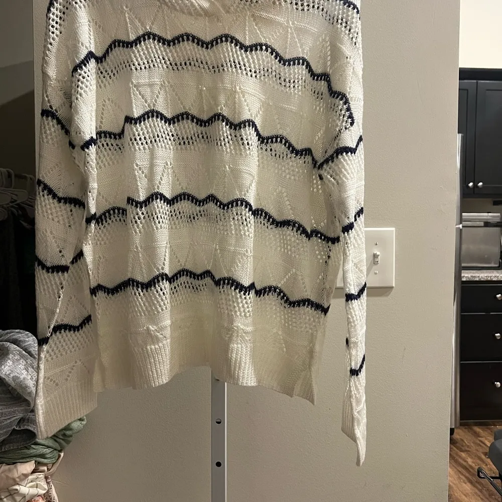 Hem & Thread White and Black Cowl Neck Sweater - Image 3