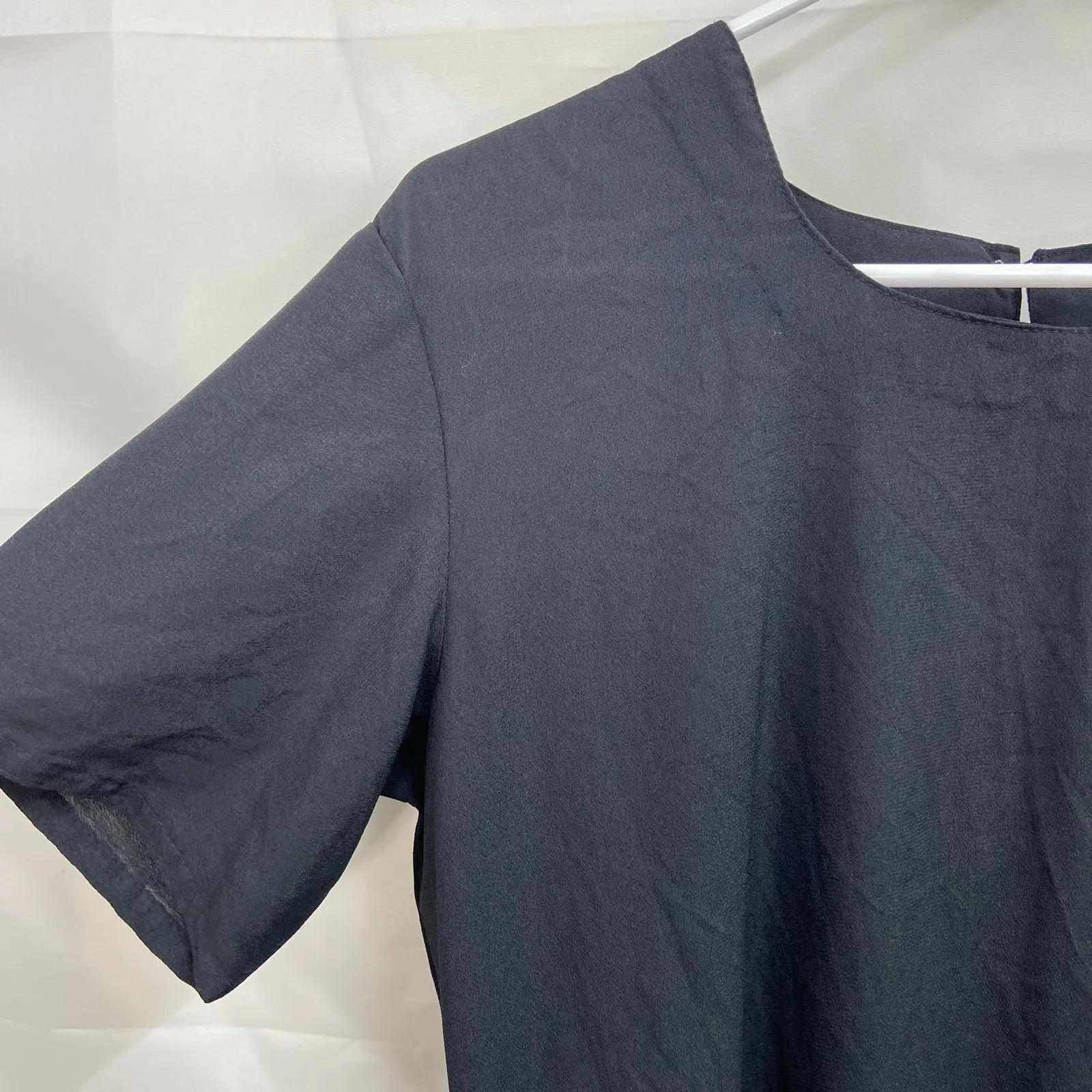 Vintage women's black scoop neck short sleeve casual modest kurta slit‎ dress L Size L - Image 3