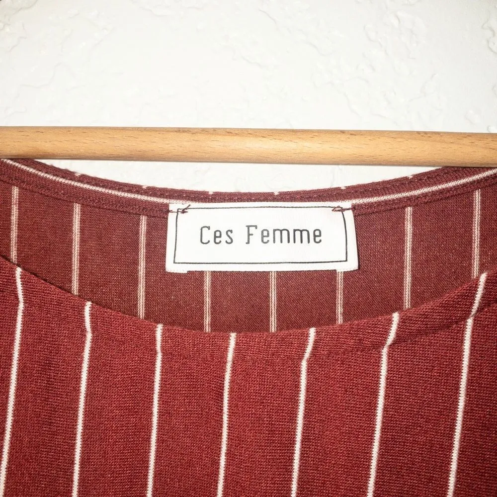 Ces Femme Vertical Stripe Ruffle Sleeve Shirt Dress Size Large - Image 4