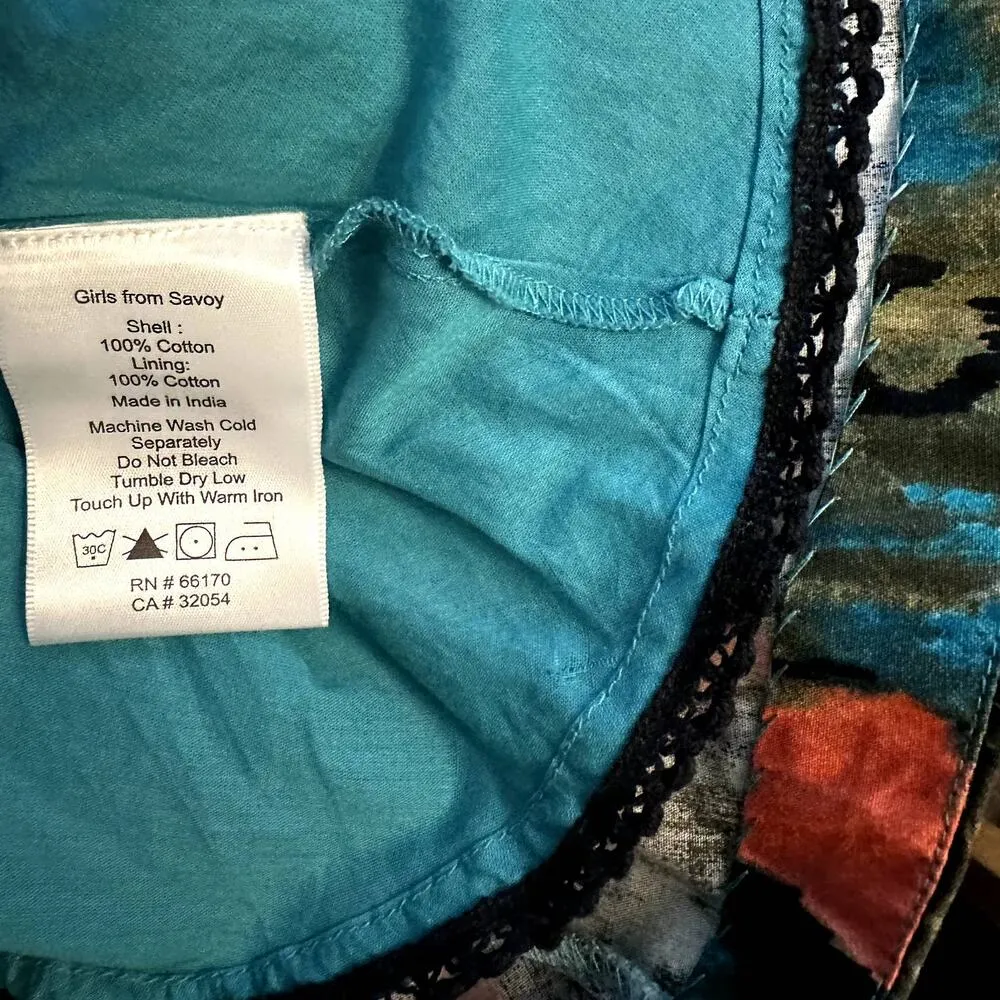 Anthropologie Girls from Savoy Painted Ikat Dress Cotton A-Line Smocked Teal 6 - Image 5