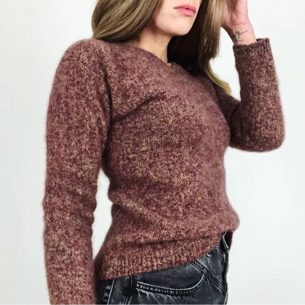 Vintage Express Tricot Pure Wool V-Neck Pullover Sweater in Marled Maroon Size S - Image 5