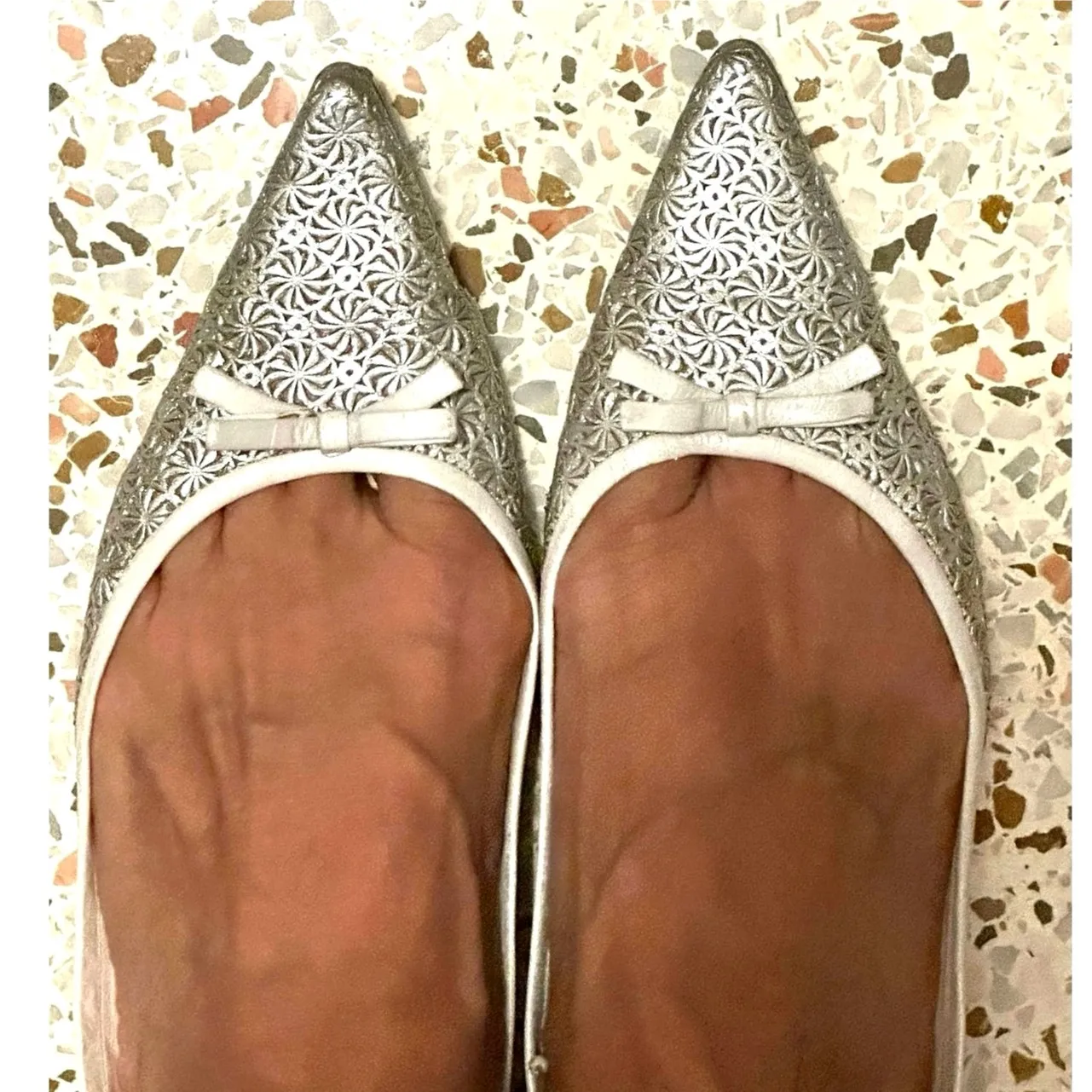 Vintage Chloe silver metallic pointed ballet bow flats size 36 fit like US 6.5 - Image 7